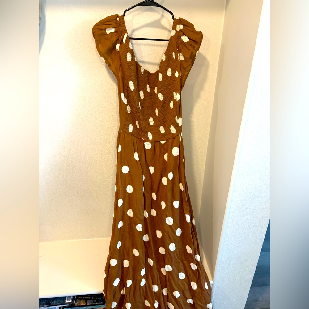 Free People Polka Dot Maxi Dress in Brown and White